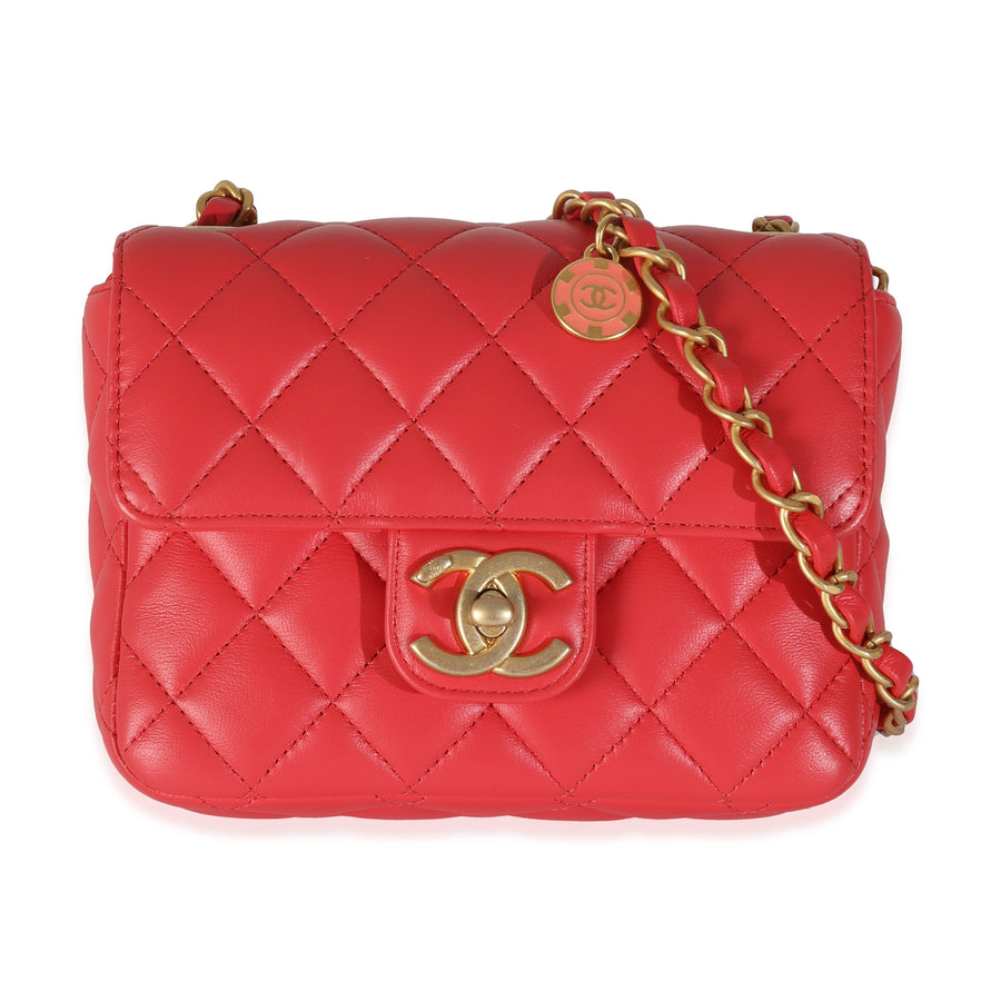 Chanel Red Quilted Lambskin Coco Pins Mini Flap Bag Pink Leather Handbag