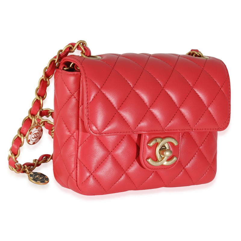 Chanel Red Quilted Lambskin Coco Pins Mini Flap Bag Pink Leather Handbag