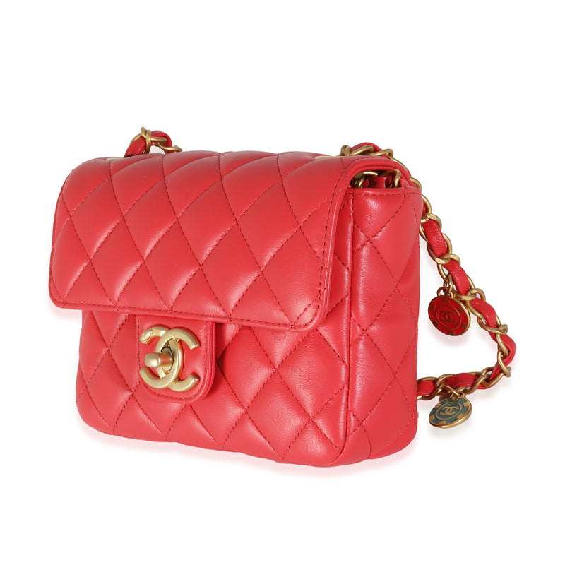 Chanel Red Quilted Lambskin Coco Pins Mini Flap Bag Pink Leather Handbag