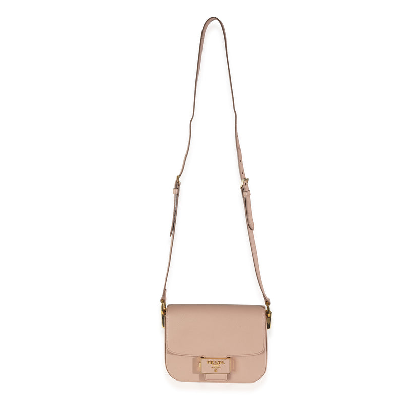 Prada Cipria Saffiano Lux Embleme Flap Shoulder Bag Beige; Pink Leather Handbag