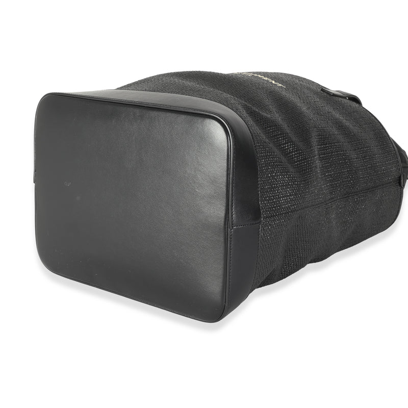 Saint Laurent Black Linen Canvas Teddy Shopping Bag Leather; Straw/raffia Handbag