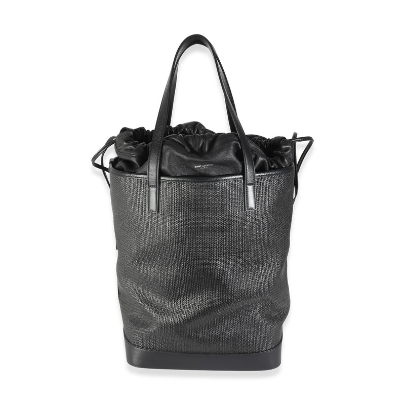 Saint Laurent Black Linen Canvas Teddy Shopping Bag Leather; Straw/raffia Handbag