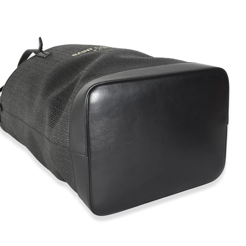 Saint Laurent Black Linen Canvas Teddy Shopping Bag Leather; Straw/raffia Handbag