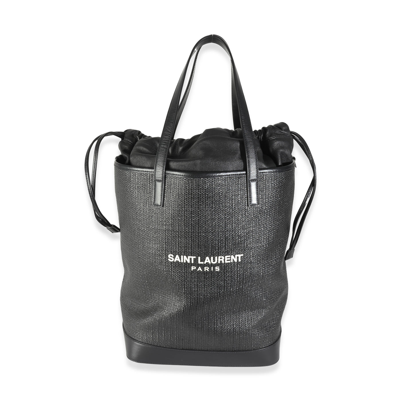 Saint Laurent Black Linen Canvas Teddy Shopping Bag Leather; Straw/raffia Handbag