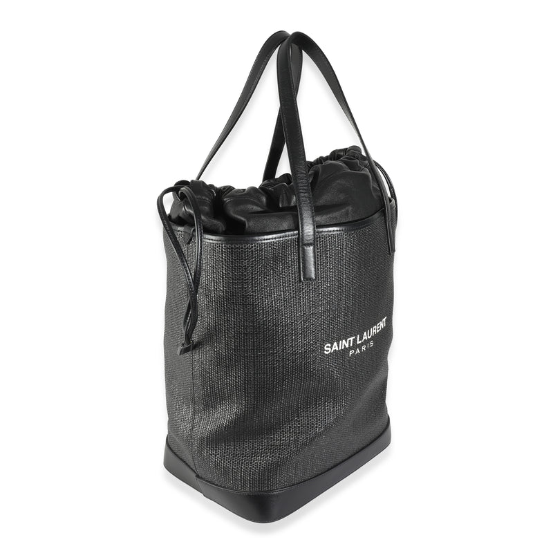 Saint Laurent Black Linen Canvas Teddy Shopping Bag Leather; Straw/raffia Handbag