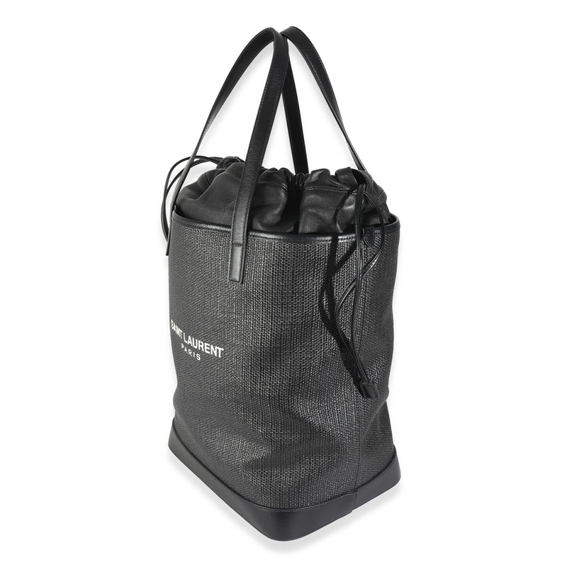 Saint Laurent Black Linen Canvas Teddy Shopping Bag Leather; Straw/raffia Handbag