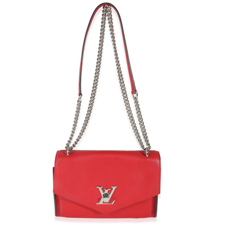 Louis Vuitton Rubis Soft Calfskin Mylockme Chain Bb Red Leather Handbag