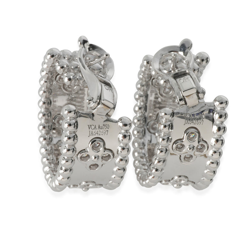 Van Cleef & Arpels White Gold Diamond Perlee Clovers Hoop Earrings 18k