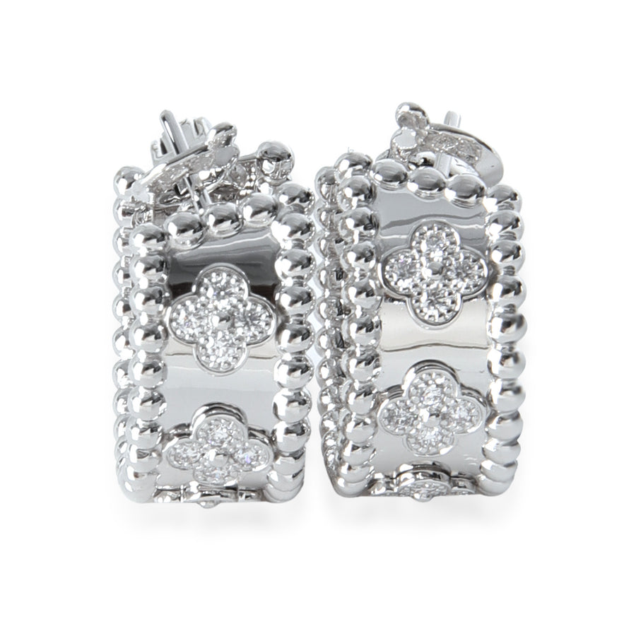 Van Cleef & Arpels White Gold Diamond Perlee Clovers Hoop Earrings 18k