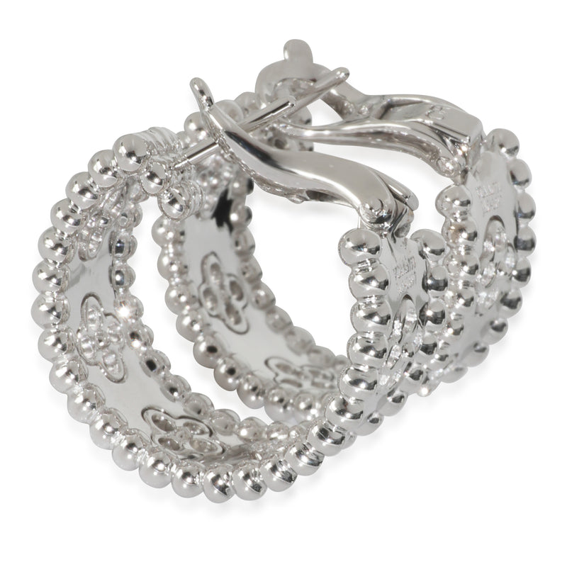 Van Cleef & Arpels White Gold Diamond Perlee Clovers Hoop Earrings 18k