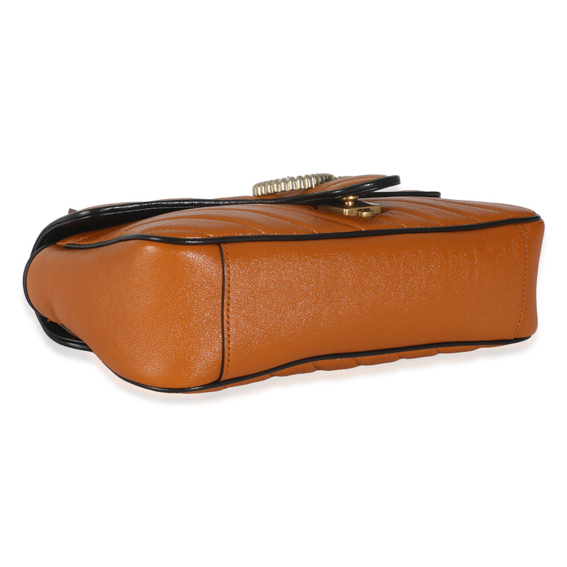 Gucci Cognac Calfskin Matelasse Diagonal Small Torchon Gg Marmont Shoulder Bag Brown Leather Handbag