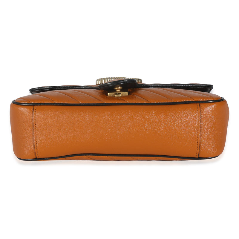 Gucci Cognac Calfskin Matelasse Diagonal Small Torchon Gg Marmont Shoulder Bag Brown Leather Handbag