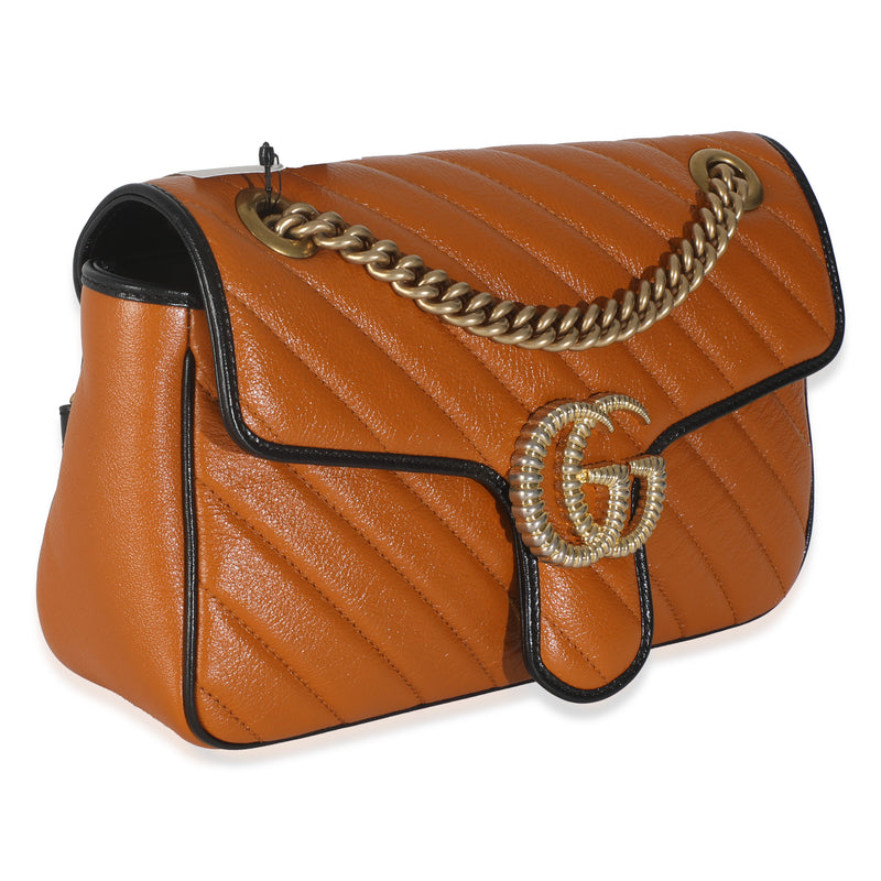 Gucci Cognac Calfskin Matelasse Diagonal Small Torchon Gg Marmont Shoulder Bag Brown Leather Handbag
