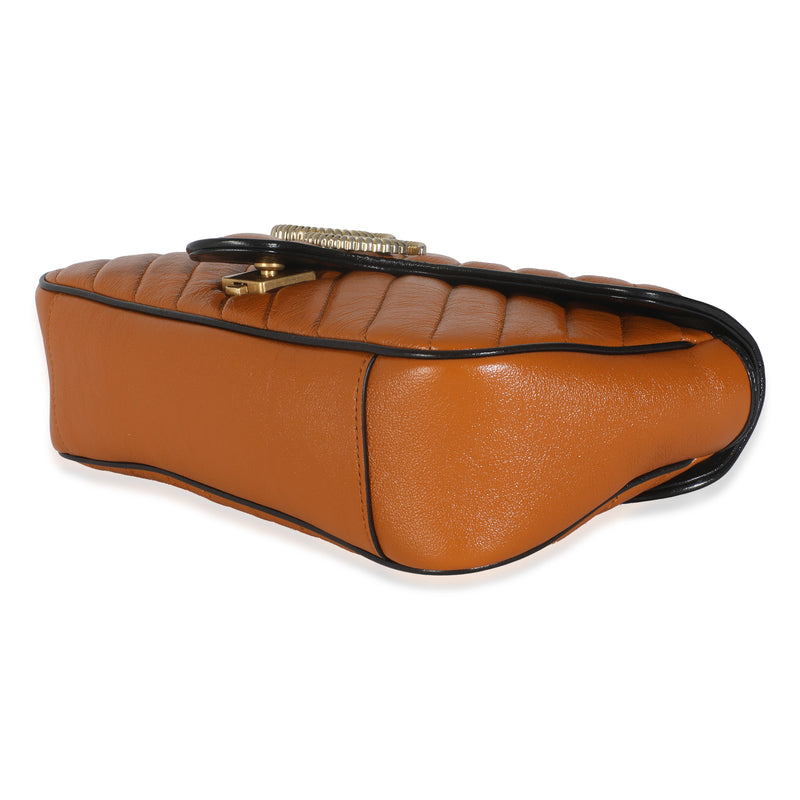 Gucci Cognac Calfskin Matelasse Diagonal Small Torchon Gg Marmont Shoulder Bag Brown Leather Handbag