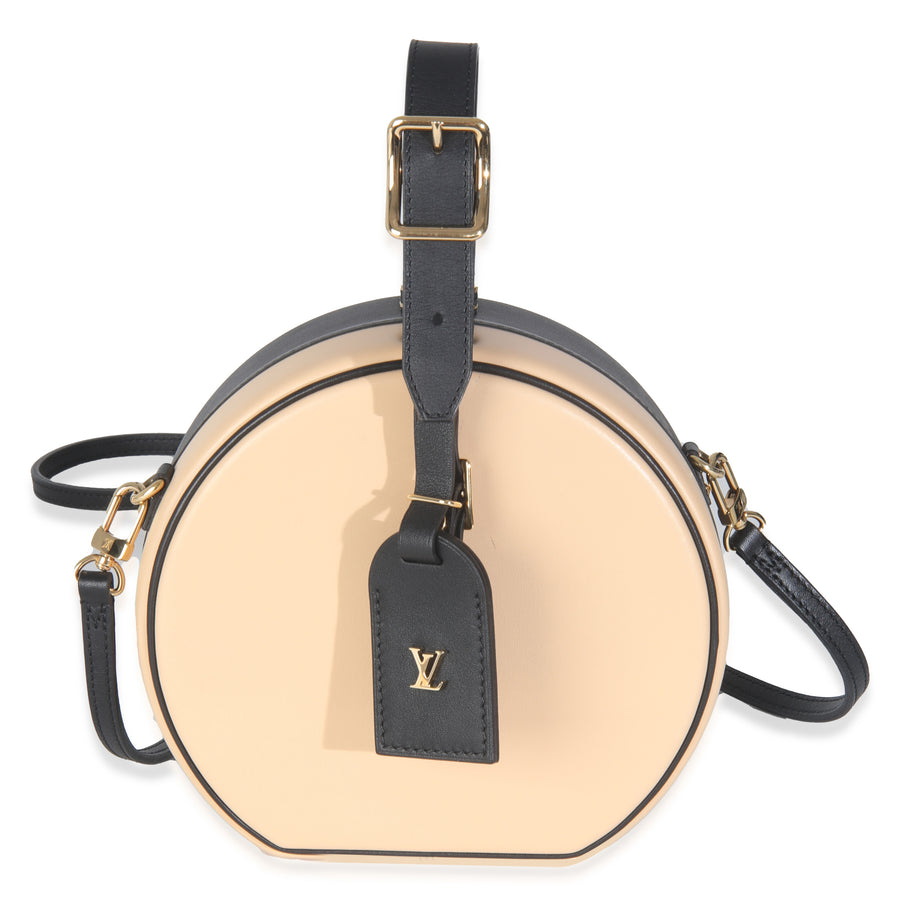 Louis Vuitton Black Beige Calfskin Petite Boite Chapeau Beige; Leather Handbag