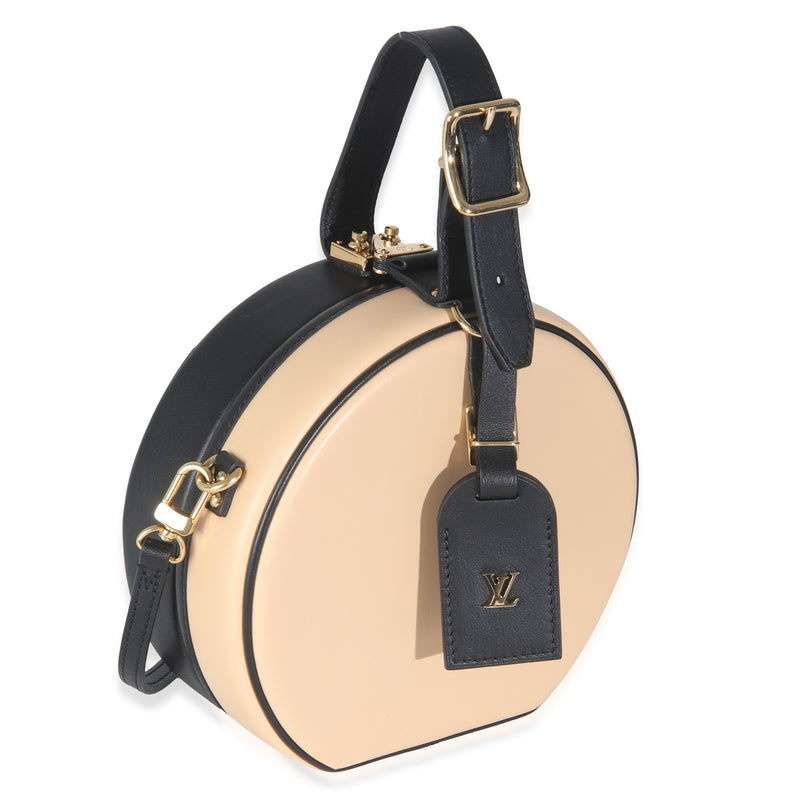 Louis Vuitton Black Beige Calfskin Petite Boite Chapeau Beige; Leather Handbag