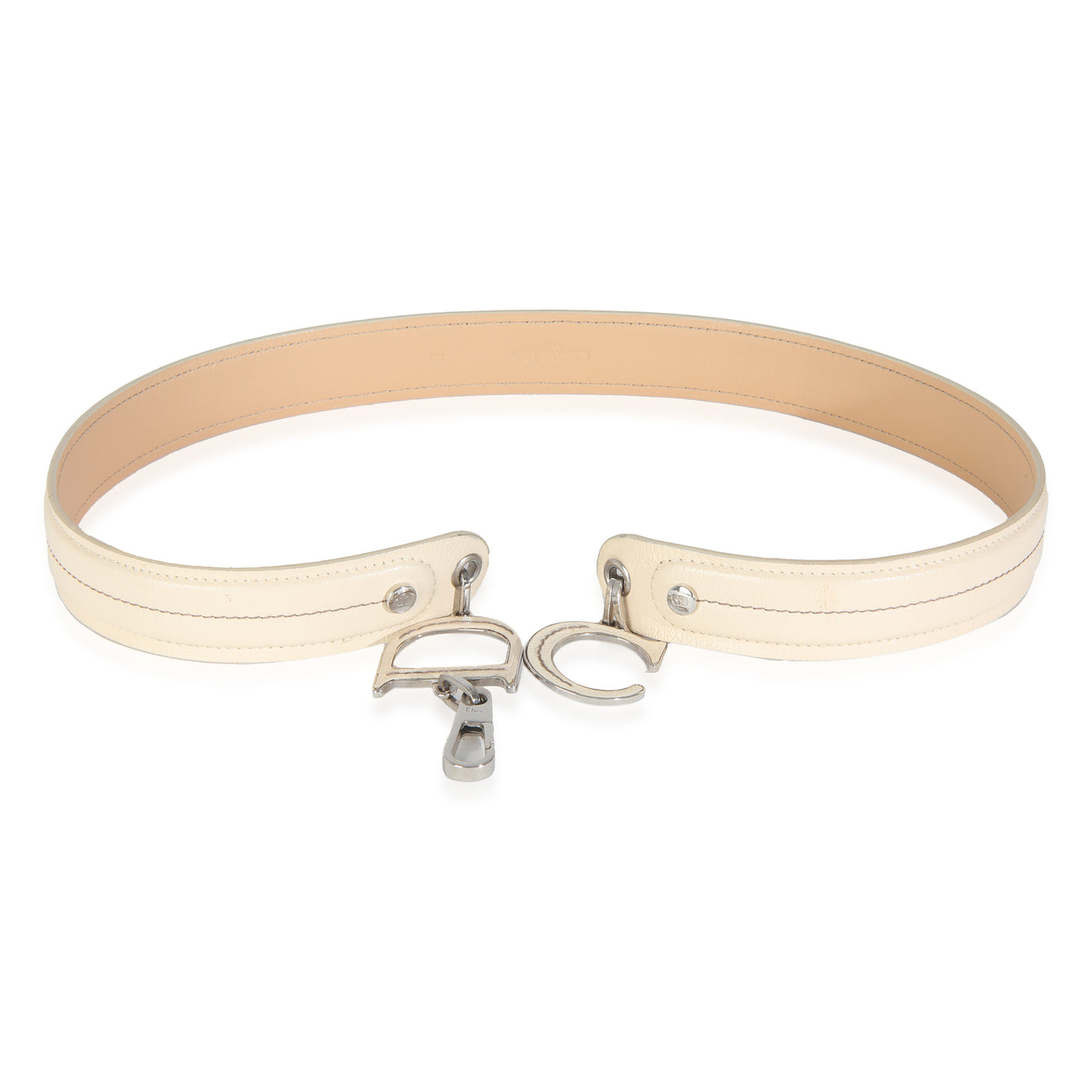 Christian Dior Vintage White Leather Cd Charm Waist Belt Beige