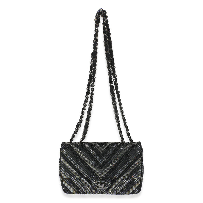 Chanel Black Strass Cc Chevron Mini Flap Bag Embellished Handbag