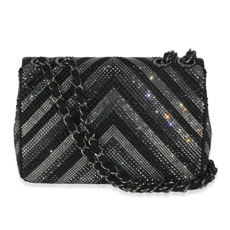 Chanel Black Strass Cc Chevron Mini Flap Bag Embellished Handbag