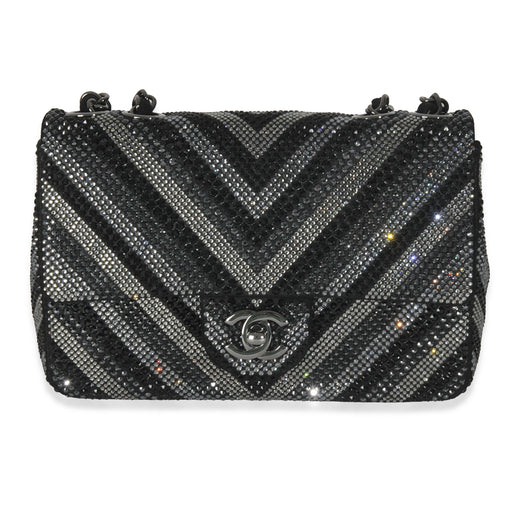 Chanel Black Strass Cc Chevron Mini Flap Bag Embellished Handbag