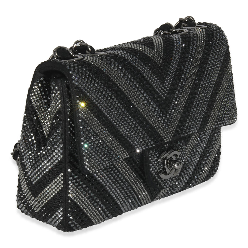 Chanel Black Strass Cc Chevron Mini Flap Bag Embellished Handbag