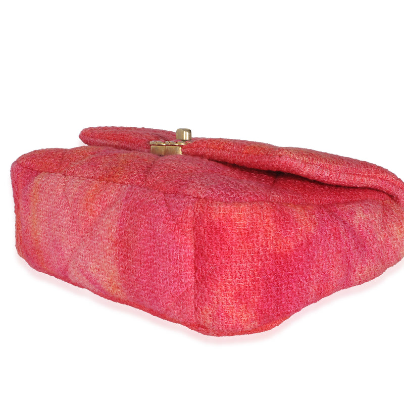 Chanel Coral Pink Tweed Quilted Medium 19 Flap Bag Handbag