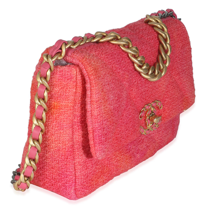 Chanel Coral Pink Tweed Quilted Medium 19 Flap Bag Handbag