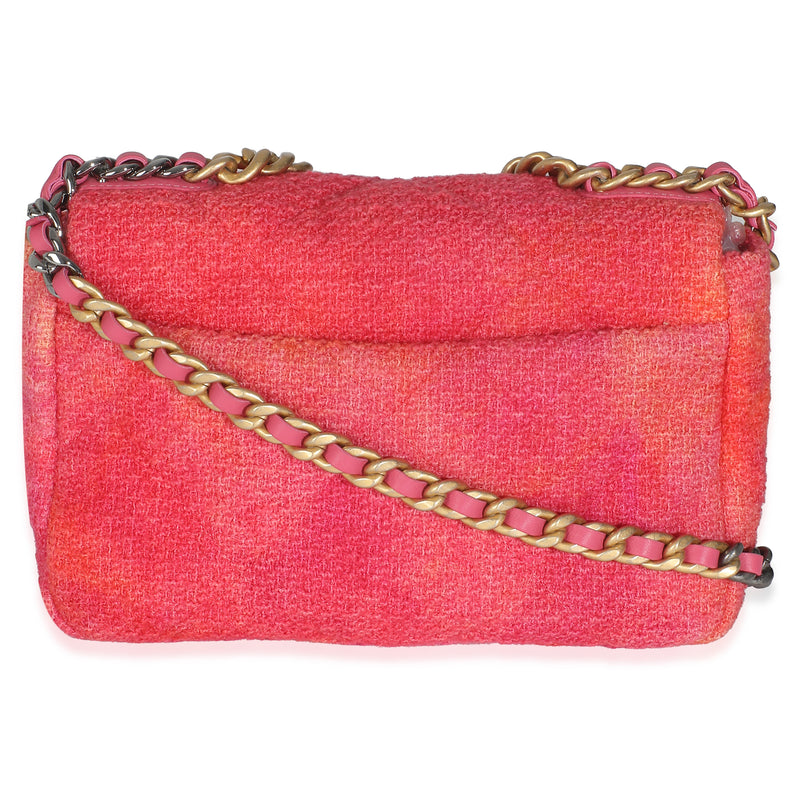 Chanel Coral Pink Tweed Quilted Medium 19 Flap Bag Handbag