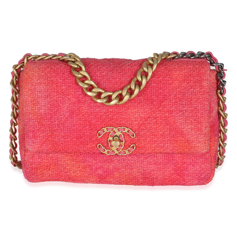 Chanel Coral Pink Tweed Quilted Medium 19 Flap Bag Handbag