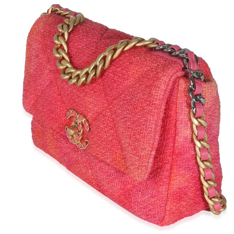 Chanel Coral Pink Tweed Quilted Medium 19 Flap Bag Handbag