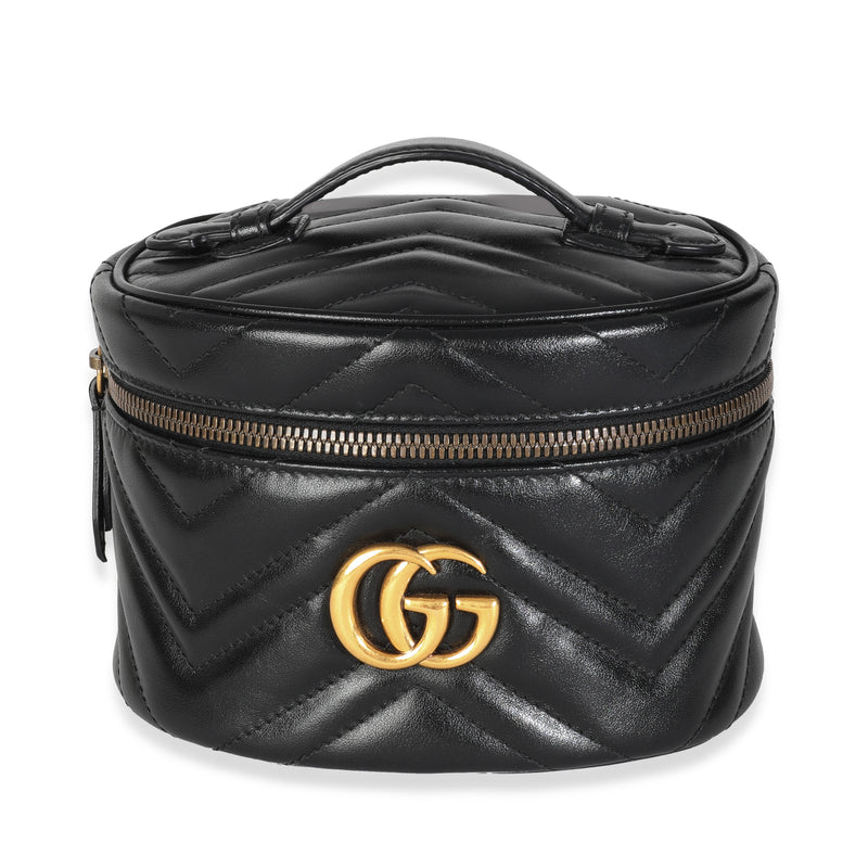 Gucci Black Calfskin Matelasse Mini Gg Marmont Round Backpack Leather Handbag