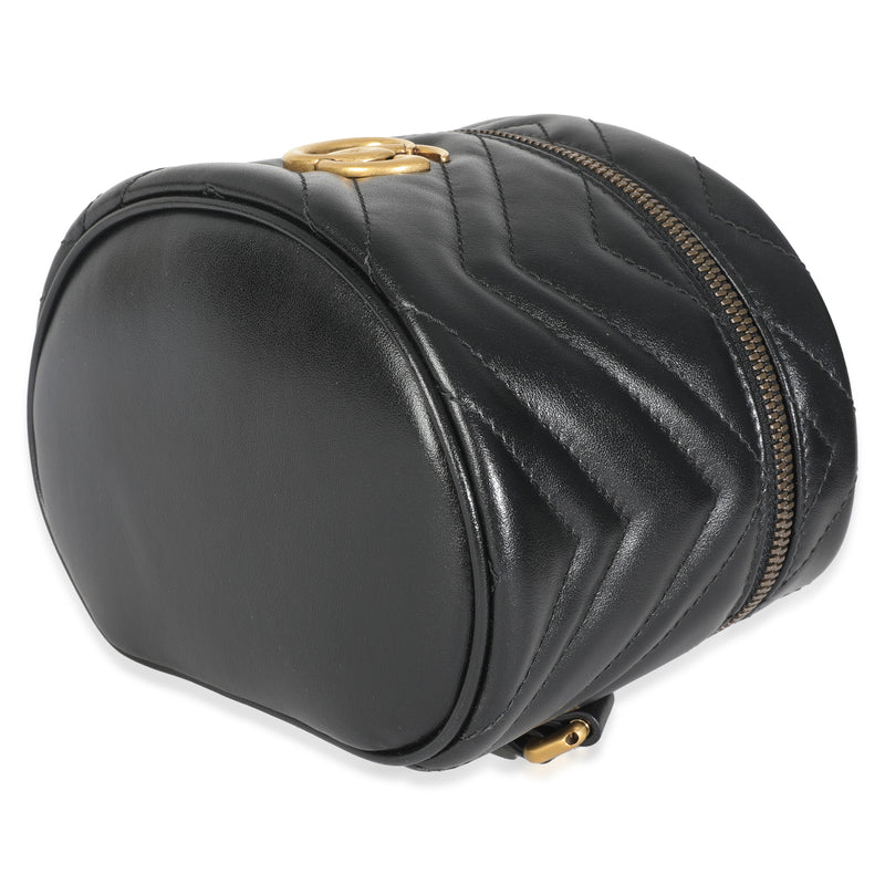 Gucci Black Calfskin Matelasse Mini Gg Marmont Round Backpack Leather Handbag
