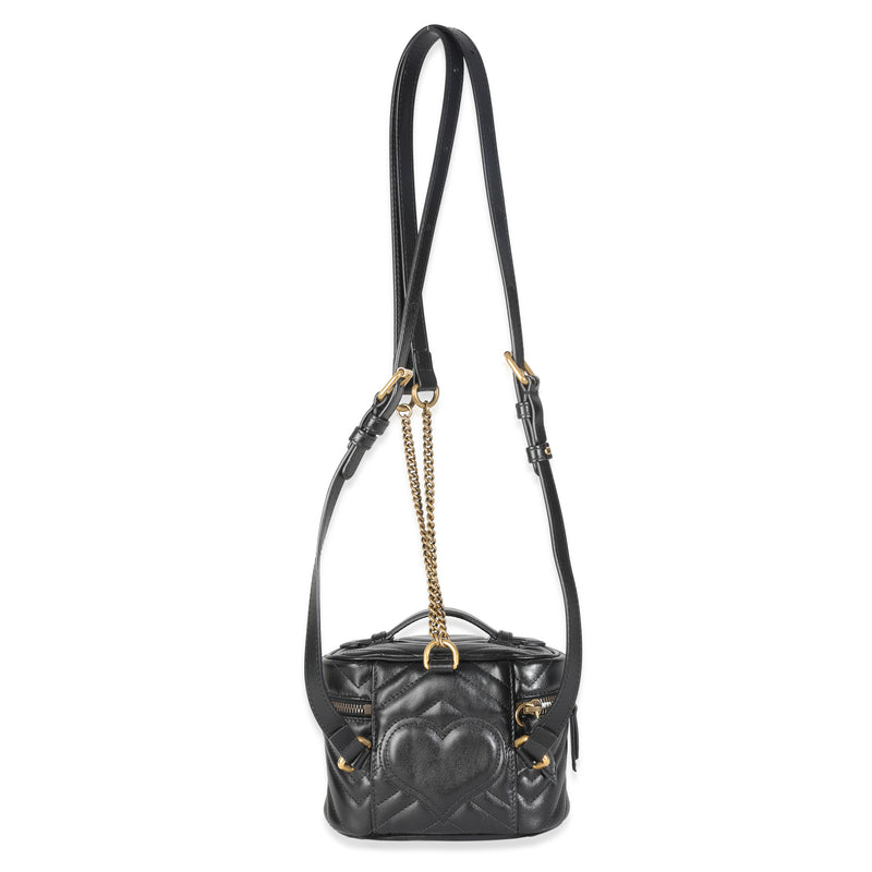 Gucci Black Calfskin Matelasse Mini Gg Marmont Round Backpack Leather Handbag