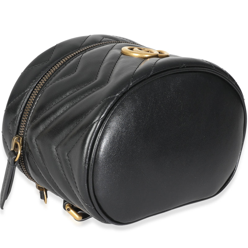 Gucci Black Calfskin Matelasse Mini Gg Marmont Round Backpack Leather Handbag