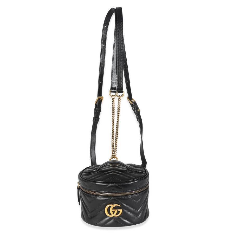 Gucci Black Calfskin Matelasse Mini Gg Marmont Round Backpack Leather Handbag