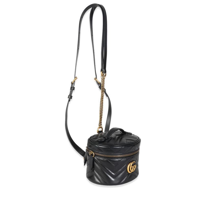 Gucci Black Calfskin Matelasse Mini Gg Marmont Round Backpack Leather Handbag