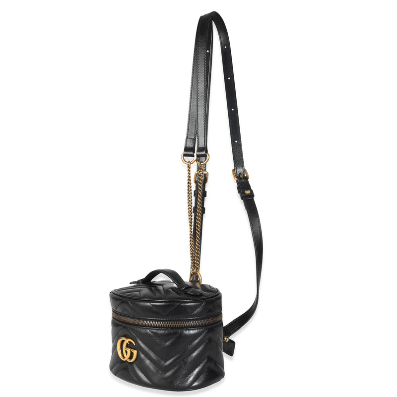 Gucci Black Calfskin Matelasse Mini Gg Marmont Round Backpack Leather Handbag