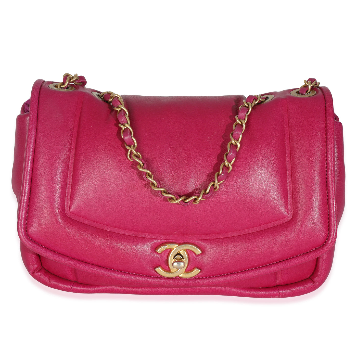 Chanel Dark Pink Lambskin Medium Simply Flap Bag Leather Handbag