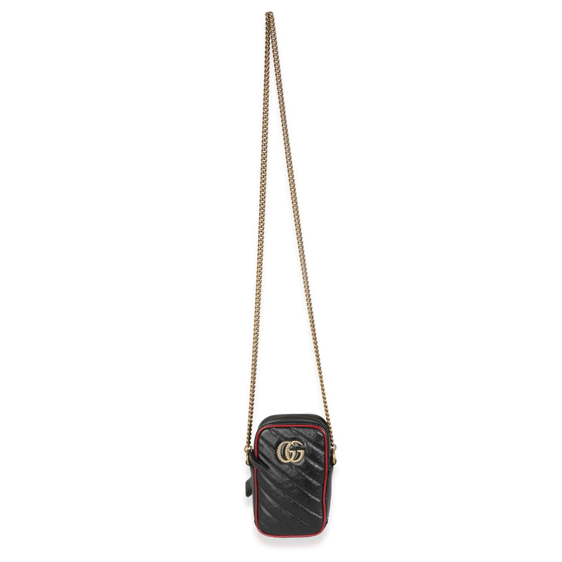 Gucci Red Black Calfskin Matelasse Mini Gg Marmont Crossbody Bag Leather Handbag