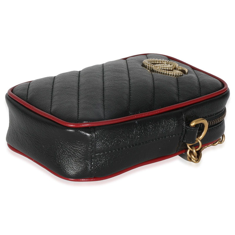 Gucci Red Black Calfskin Matelasse Mini Gg Marmont Crossbody Bag Leather Handbag