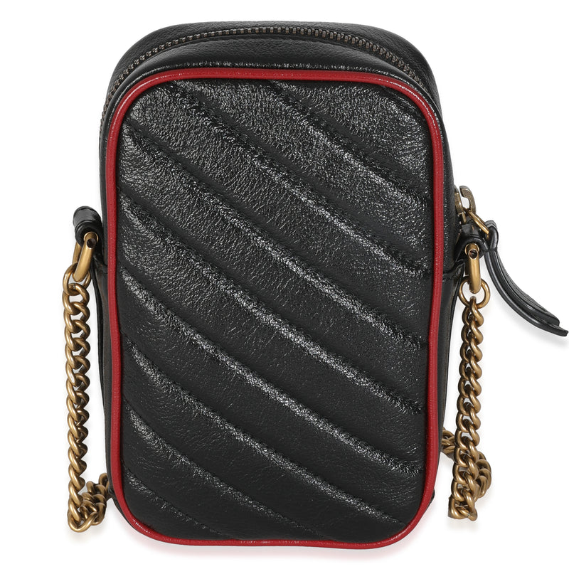Gucci Red Black Calfskin Matelasse Mini Gg Marmont Crossbody Bag Leather Handbag
