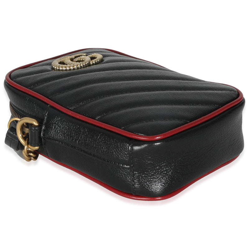 Gucci Red Black Calfskin Matelasse Mini Gg Marmont Crossbody Bag Leather Handbag