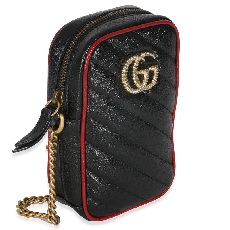 Gucci Red Black Calfskin Matelasse Mini Gg Marmont Crossbody Bag Leather Handbag