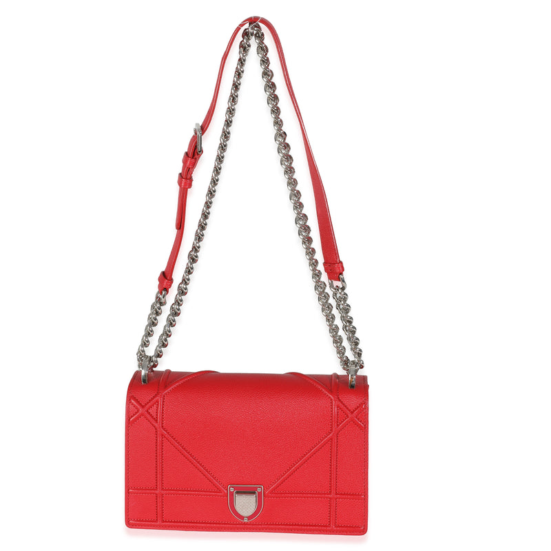 Christian Dior Red Grained Calfskin Small Diorama Flap Bag Leather Handbag