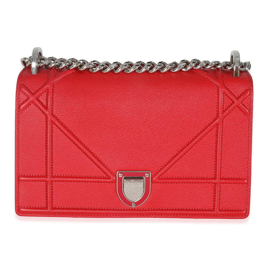 Christian Dior Red Grained Calfskin Small Diorama Flap Bag Leather Handbag