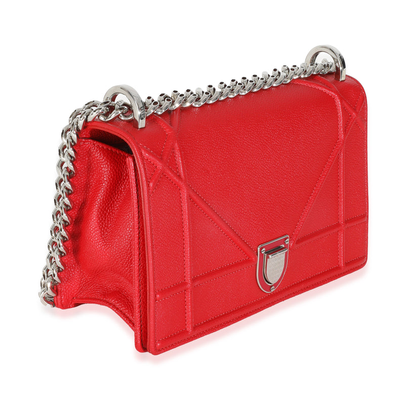 Christian Dior Red Grained Calfskin Small Diorama Flap Bag Leather Handbag