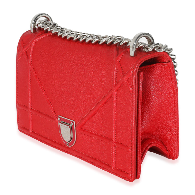 Christian Dior Red Grained Calfskin Small Diorama Flap Bag Leather Handbag