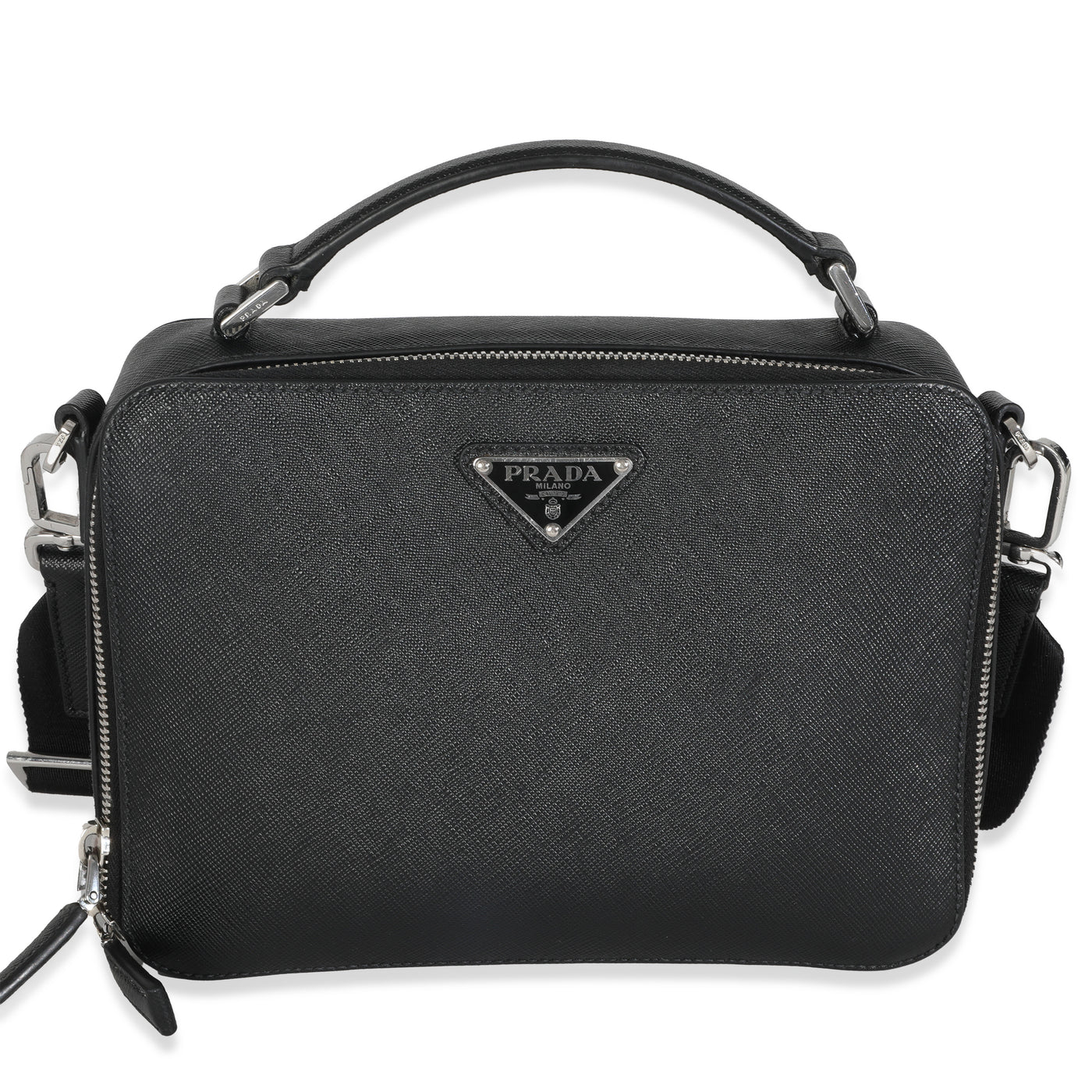 Prada Black Saffiano Medium Brique Crossbody Bag Leather Handbag