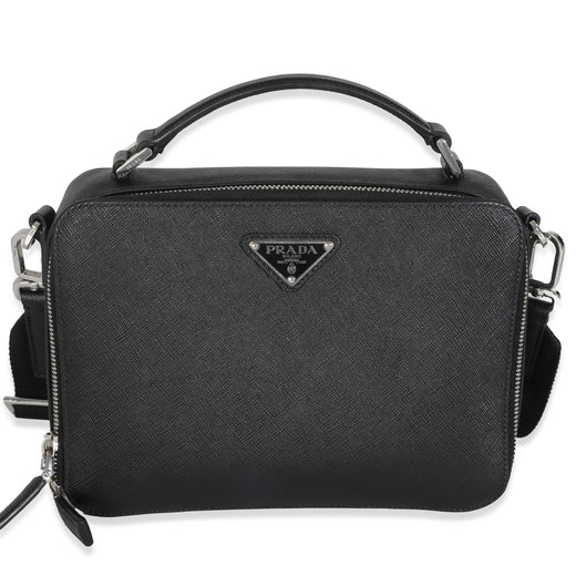 Prada Black Saffiano Medium Brique Crossbody Bag Leather Handbag