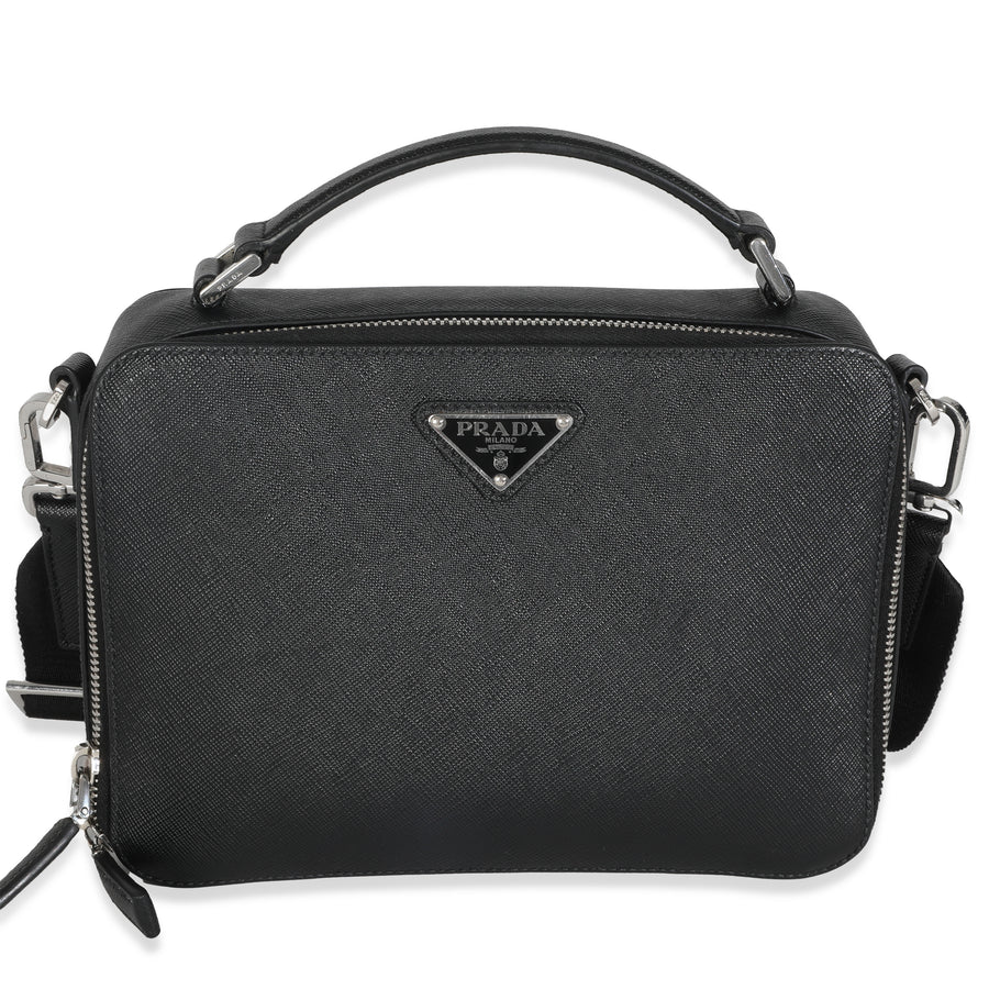 Prada Black Saffiano Medium Brique Crossbody Bag Leather Handbag